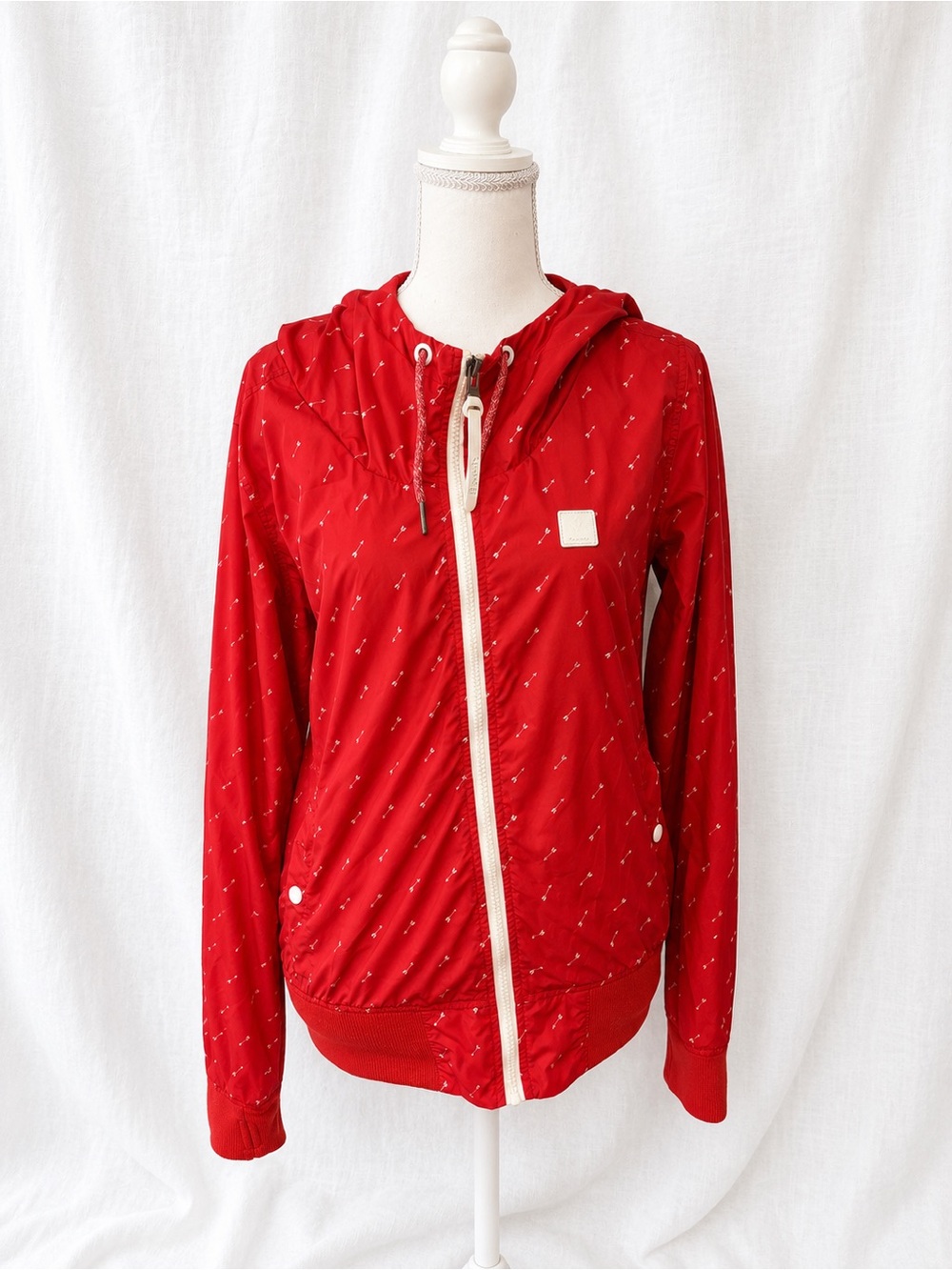 Bench Red Hooded Bomber Jacket with White Zip
